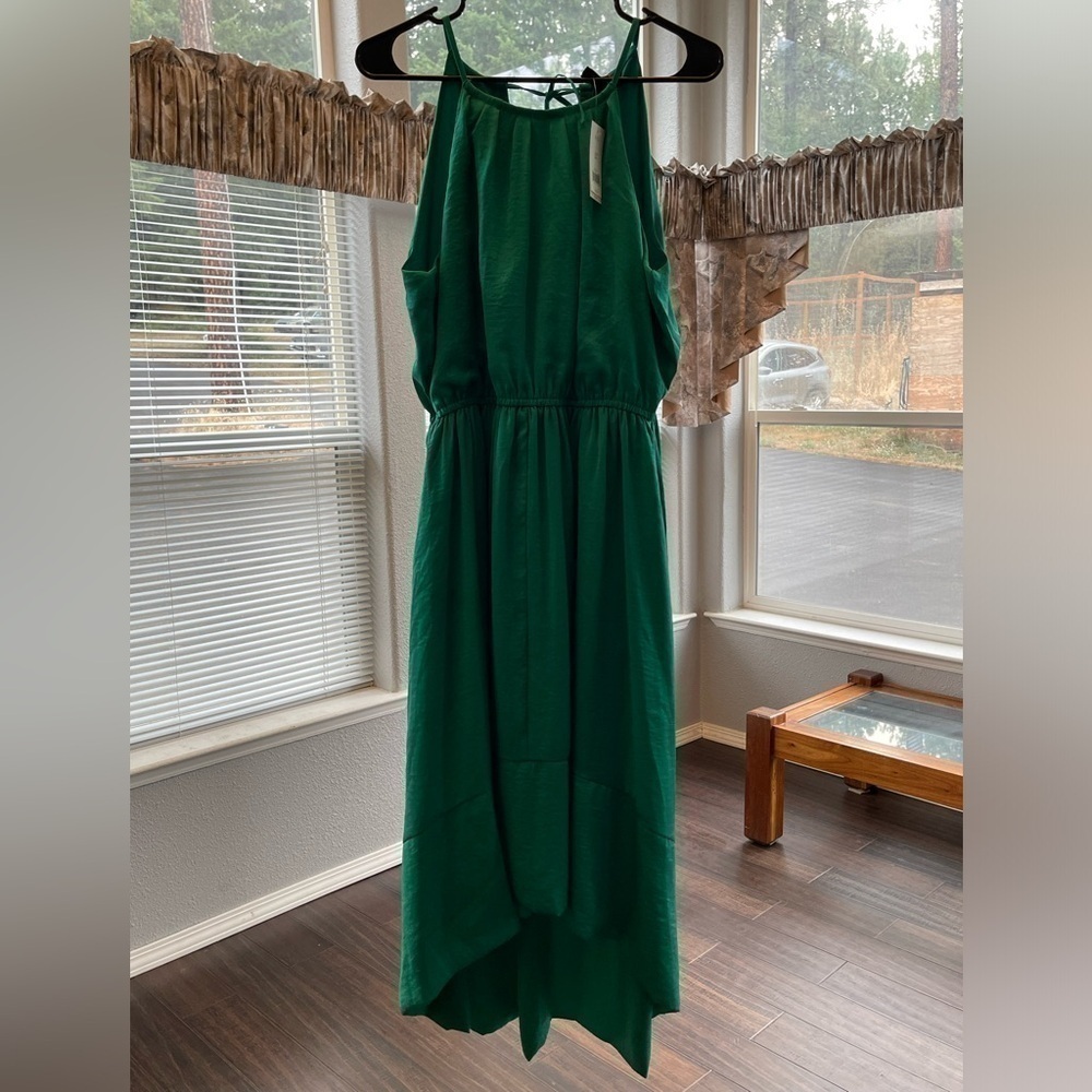 Banana Republic NWT Emerald Green Midi  Spaghetti Strap Sleeveless‎ Dress 10P